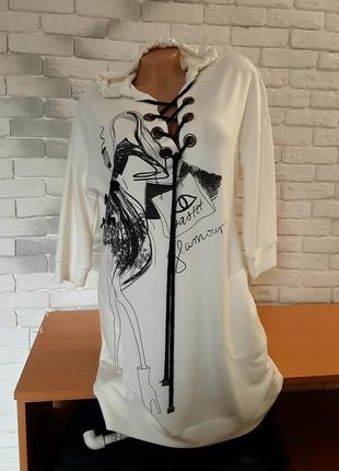 Туника платье с капюшоном трикотажное  польша l ,xl