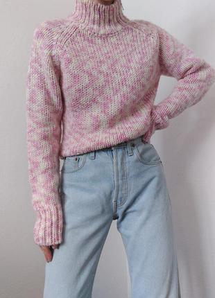 Шерстяной свитер разовый гольф джемпер шерсть пуловер лонгслив реглан лонгслив водолазка кофта шерсть розовый свитер винтажный1 фото