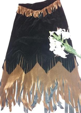 Актуальная трендовая вельветовая юбка с бахромой1 фото