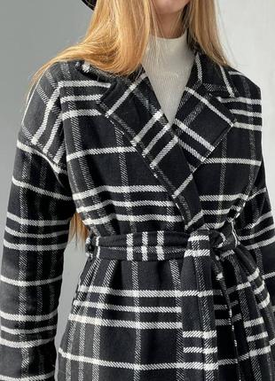 Пальто халат с поясом в полоску черный кашемир с утепленной подкладкой2 фото