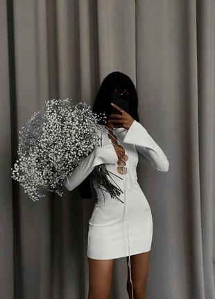 Сукня плаття міні в рубчик з шнуровкою турецький рубчик по фігурі сексуальна вирізи коротка міні6 фото
