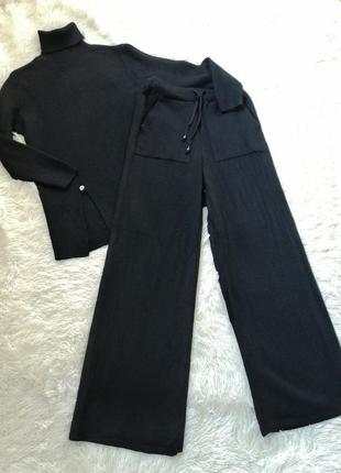 Шикарный вязаный костюм кофта - свитер с высокой горловиной длинна ниже бедра и штаны брюки кюлоты к