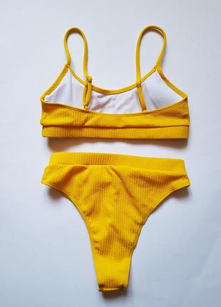 Стильный женский купальник в рубчик zaful, раздельный купальник zaful, желтый купальник бикини5 фото