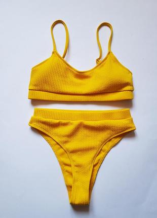 Стильный женский купальник в рубчик zaful, раздельный купальник zaful, желтый купальник бикини2 фото