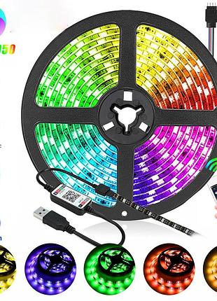 Світлодіодна стрічка 5v usb led 5050 bluetooth rgb 5 метрів різнобарвна (управління через телефон)