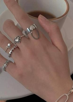 Комплект набор гарнитур бижутерия винтаж винтажный кольцо колечко кольца колечки под серебро серебристый серебряный серебряное серебристое