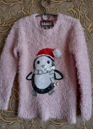 (590) чудовий світшот young dimension травка з пінгвіном із паєток/ вік 7/8 років