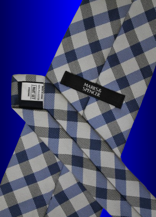 Классический мужской  широкий галстук краватка самовяз синий в клетку от marks&spencer4 фото