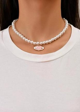 Кольє намисто чокер підвіска перли перлини перлинне перлина перлинний серце сердечко біле біла білий вінтаж молочний молочна