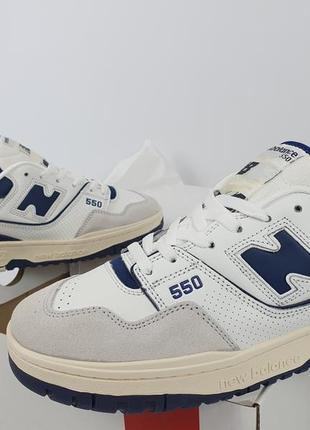 Кроссовки мужские темно синие с белым new balance 550 white navi. кроссовки белые нью баланс 55010 фото