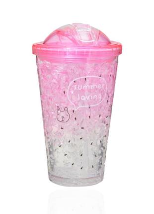 Склянка із пластику summer loving з подвійними стінками 450 мл колір рожевий