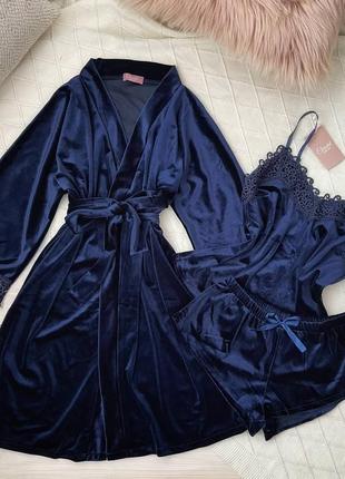 Шикарный домашний комплект бархатный халат и пижама2 фото