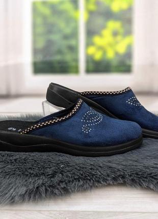 Хатні капці жіночі inblu сині велюрові на танкетці