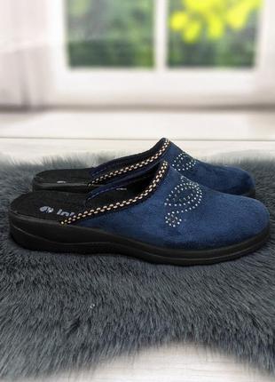 Хатні капці жіночі inblu сині велюрові на танкетці