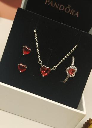 Ожерелье кольцо серьги набор пандора серебро 925 проба цирконий кристалл 392542c01...