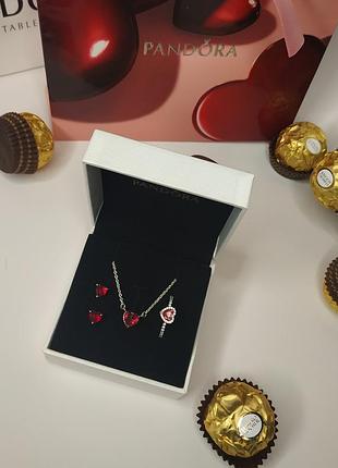 Ожерелье кольцо серьги набор пандора серебро 925 проба цирконий кристалл 392542c01...