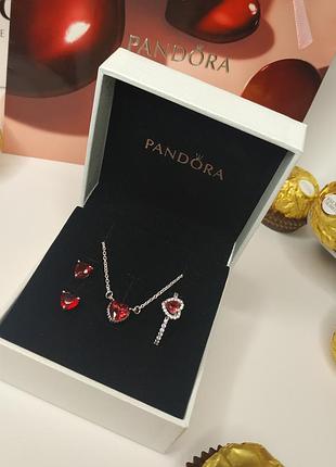 Ожерелье кольцо серьги набор пандора серебро 925 проба цирконий кристалл 392542c01...