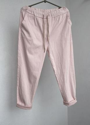 Итальянские розовые пудровые натуральные брюки штаны хлопок котон