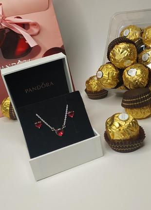 Серьги ожерелье набор пандора серебро 925 проба цирконий кристалл 292549c01 сердце...