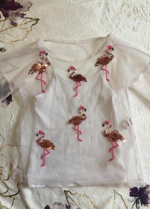 Блуза, футболка, майка с сеткой из фламинго 116 г.