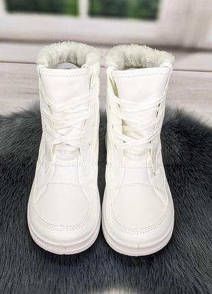 Черевики дутики жіночі білі на шнурках екошкіра paolla7 фото