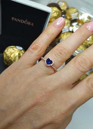 Кольцо пандора серебро 925 проба ale met цирконий розовое золото серце синій камни пломба бирка