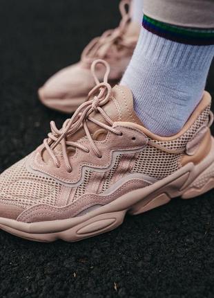 Женские кроссовки adidas ozweego beige pink 376 фото