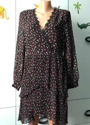 Легка сукня з шифону в квітковий принт з спідницею  плісе topshop розмір 14 eur 425 фото