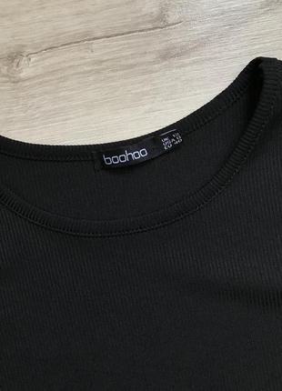 Черная кофта топ в рубчик с баской и длинным рукавом boohoo5 фото