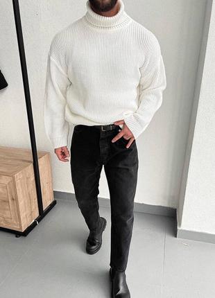 Мужской мирер с горлом белый / оверсайз мужские кофты