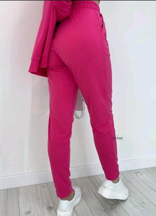 Трійка 💟💟💟 48 46 44 р. костюм малина рожевий розміри жіночий спортивний спорт-комплекс майка-кофта штани капюшон 2 нитки двонитка3 фото