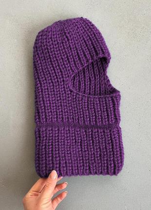 Шапка балаклава фиолетовая баклажан капюшон капюшон тюрбан вязаная крупной вязки капюшон вязаный лыжная маска головной убор снуд бафф