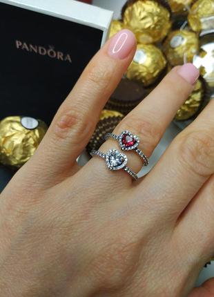 Кольцо кольца пандора серебро 925 проба цирконий кристалл сердце большой красный белый камень 198421c01 любовь кохання красное белое проба бирка
