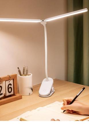 Настольная лампа с аккумулятором double lamp led белая6 фото