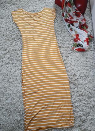 Длинное трикотажное платье  в полоску с разрезами,  р  s-m5 фото