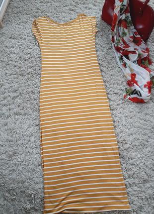 Длинное трикотажное платье  в полоску с разрезами,  р  s-m8 фото