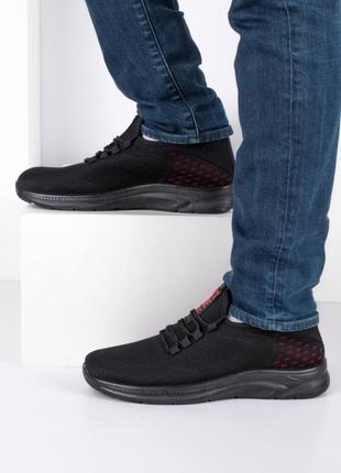 Стильные черные мужские кроссовки из текстиля сетка летние дышащие изи кеды