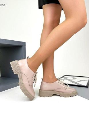 Стильные кожаные женские деми туфли на шнуровке сlassic 💛💙🏆5 фото