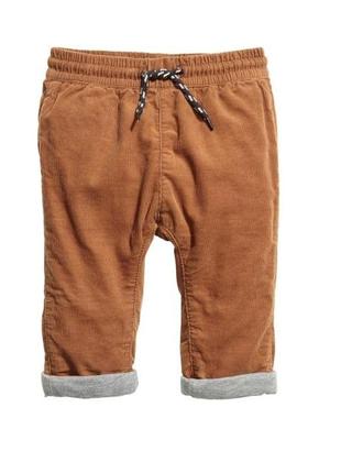 Штаны брюки джоггеры на подкладке из хлопкового вельвета с эластичным поясом  h&m