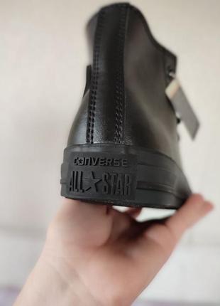 Чорні шкіряні кеди високі кросівки черевики converse all star black8 фото