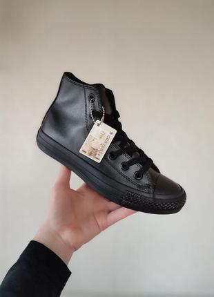 Чорні шкіряні кеди високі кросівки черевики converse all star black6 фото