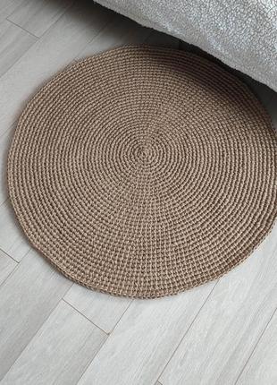 Круглий килим із джуту. натуральний плетений килимок.4 фото