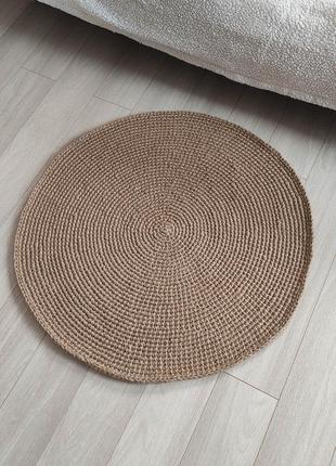 Круглый ковер из джута. натуральный плетеный коврик.