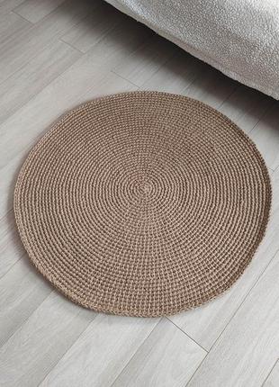 Круглый ковер из джута. натуральный плетеный коврик.