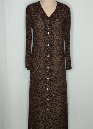 Платье-халат коричневое, шелковое, геометрический принт, шелк2 фото
