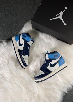 Женские голубые кроссовки nike air jordan 1 high blue white black.1 фото