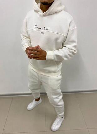 Мужской спортивный костюм белый / костюм на флисе мужской