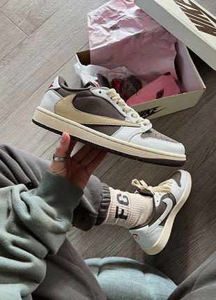 Кроссовки мужские, женские nike air jordan 1 retro low og sp travis scott reverse mocha Green