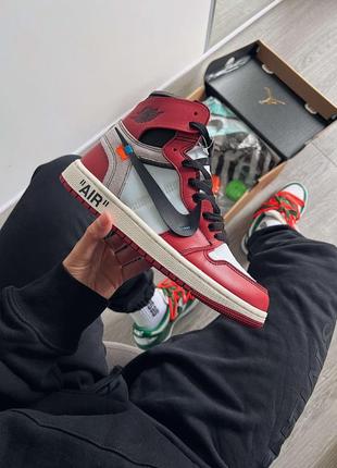 Кроссовки мужские, женские высокие баскетбольные nike air jordan 1 retro high off-white chicago1 фото