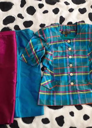 Шикарный эксклюзивный винтажный дизайнерский костюм alexandra из тайского шёлка с двумя юбками